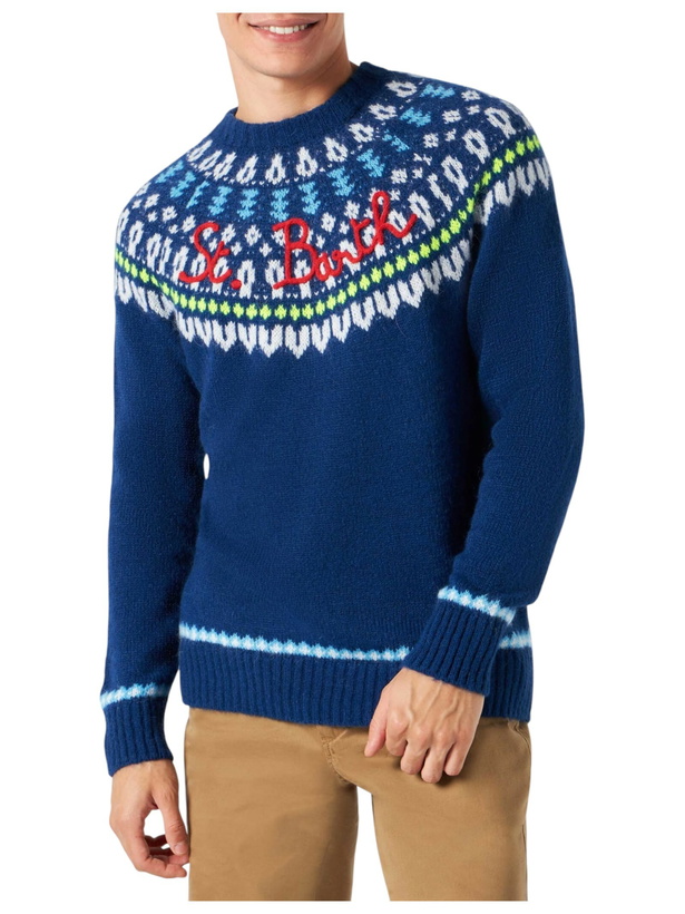 Photo: MC2 Saint Barth Man Brushed Sweater With Icelandic Jacquard