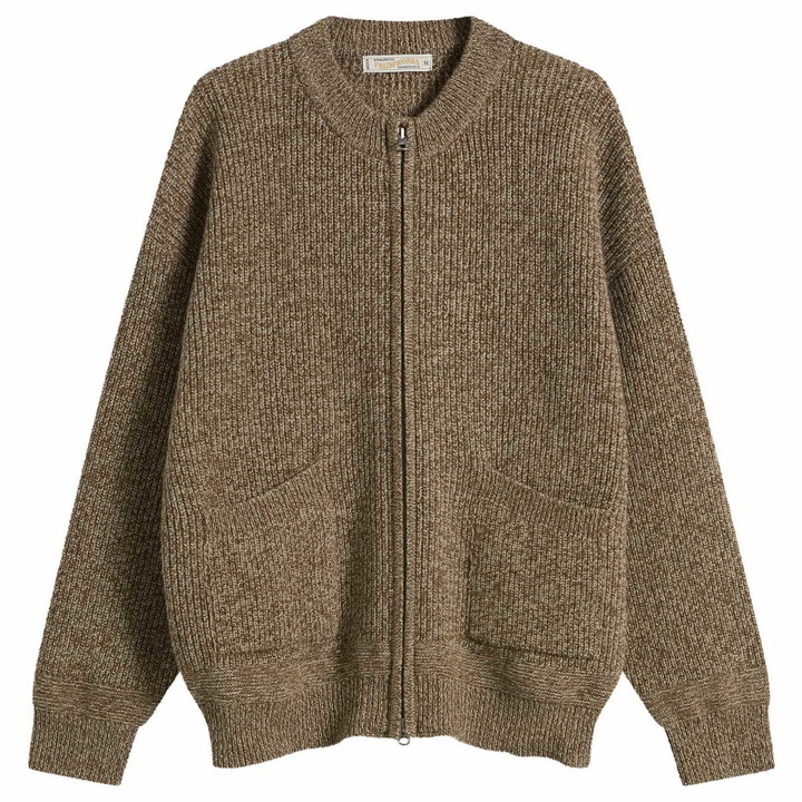 Photo: FrizmWORKS Men's Tweed Wool Deck Zip Cardigan in Brown