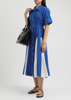 Lovebirds Colour-blocked Cotton-poplin Midi Shirt Dress Blue And White
