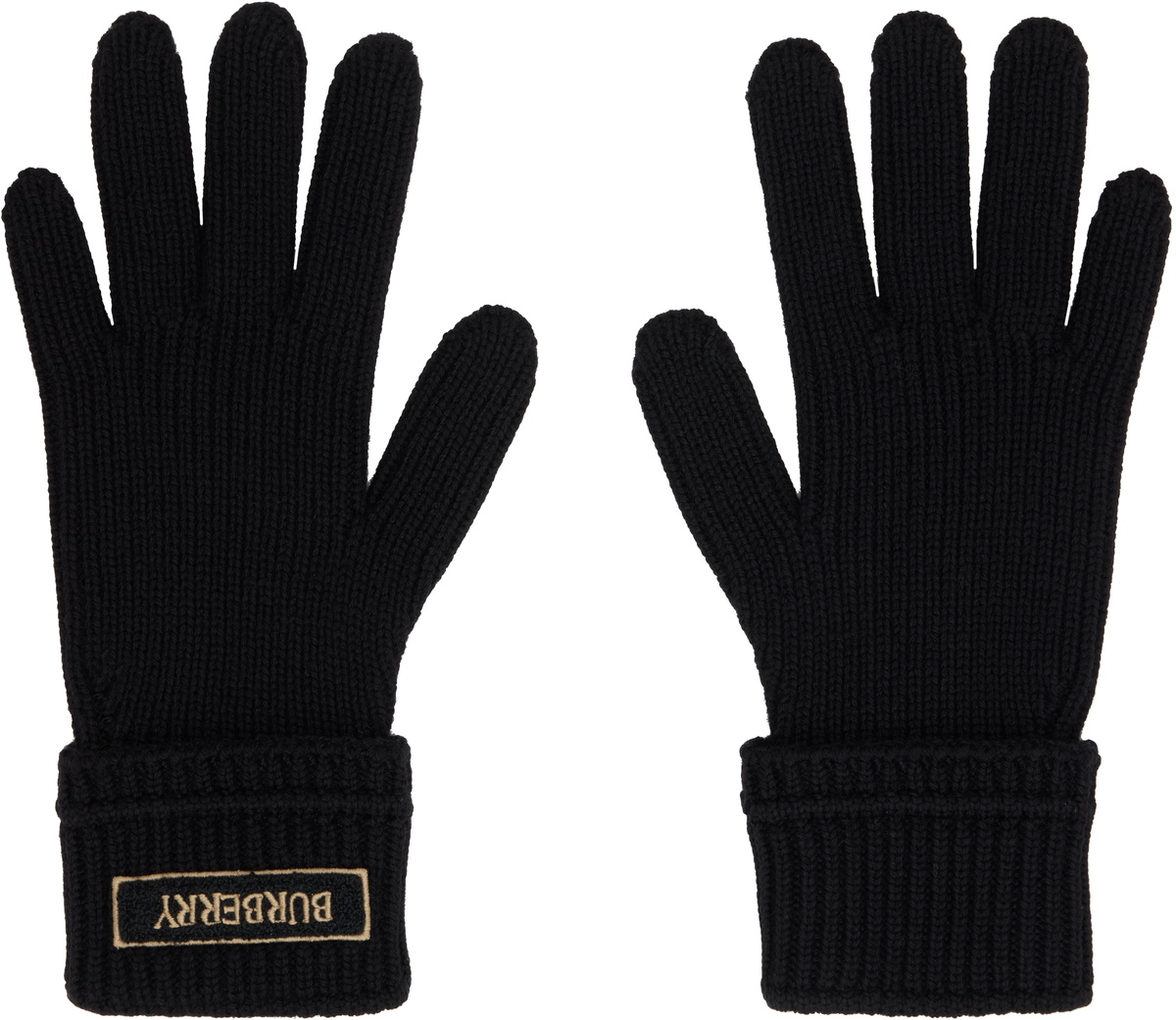 Burberry Black Logo Patch Wool Gloves