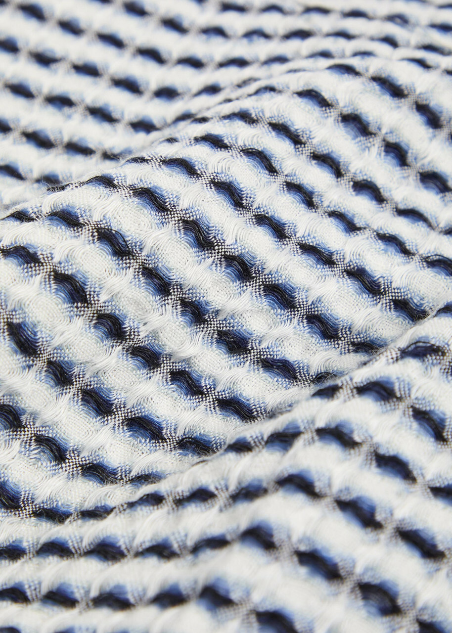 Che Textured Patterned Linen Shirt Navy