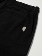 Folk - Wide-Leg Pleated Cotton-Seersucker Shorts - Black