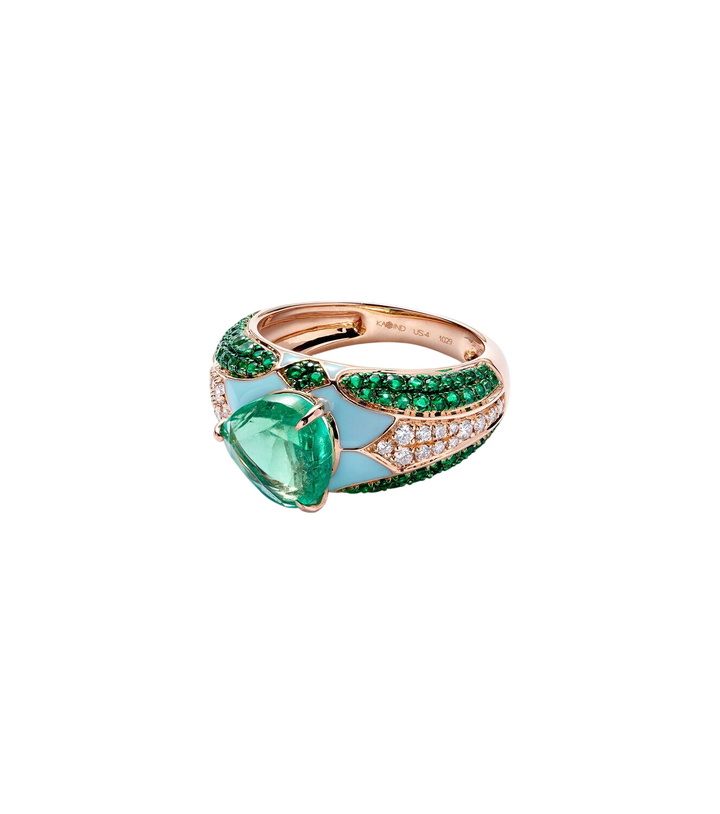 Photo: Kamyen Oasis 18kt gold and enamel pinky ring with emeralds and diamonds