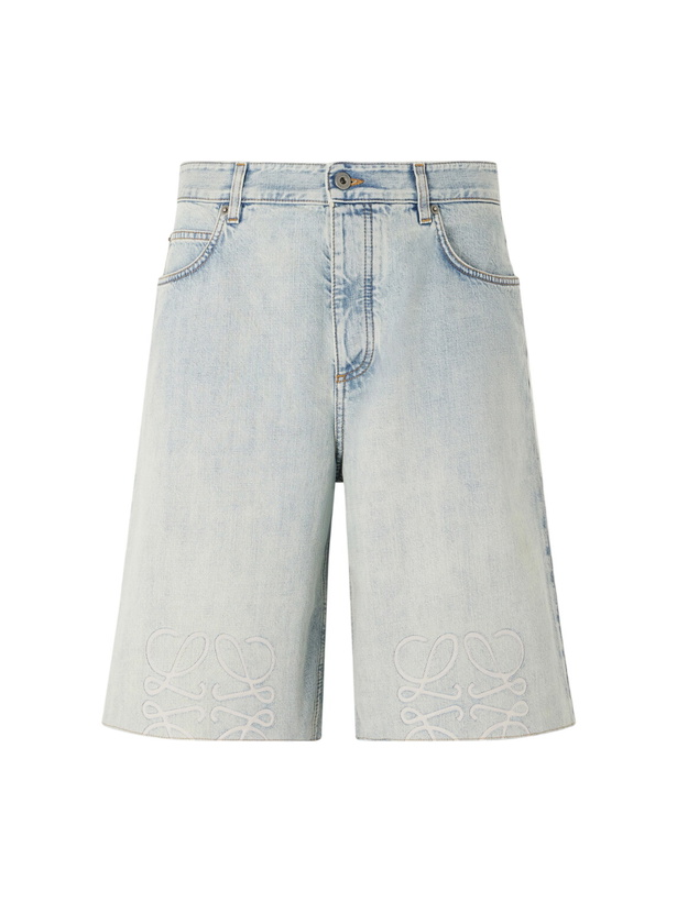 Photo: LOEWE - Wide-Leg Anagram-Embroidered Denim Shorts - Blue
