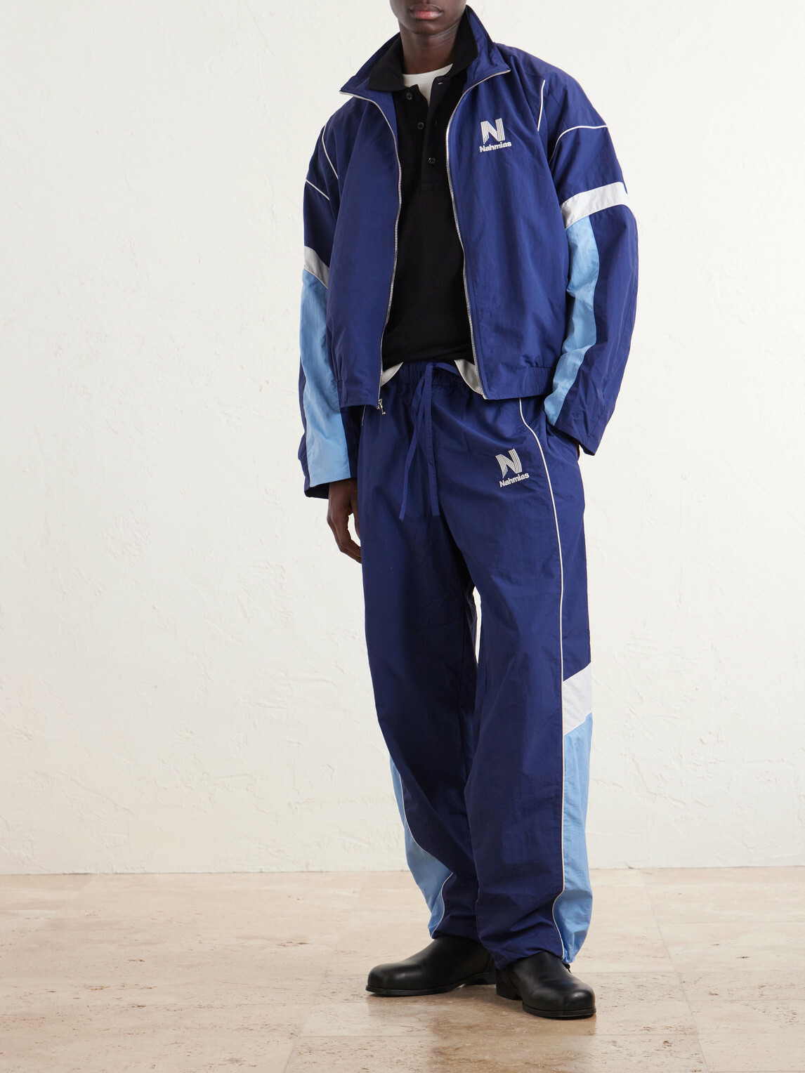 NAHMIAS - Straight-leg Logo-Embroidered Nylon Trousers - Blue