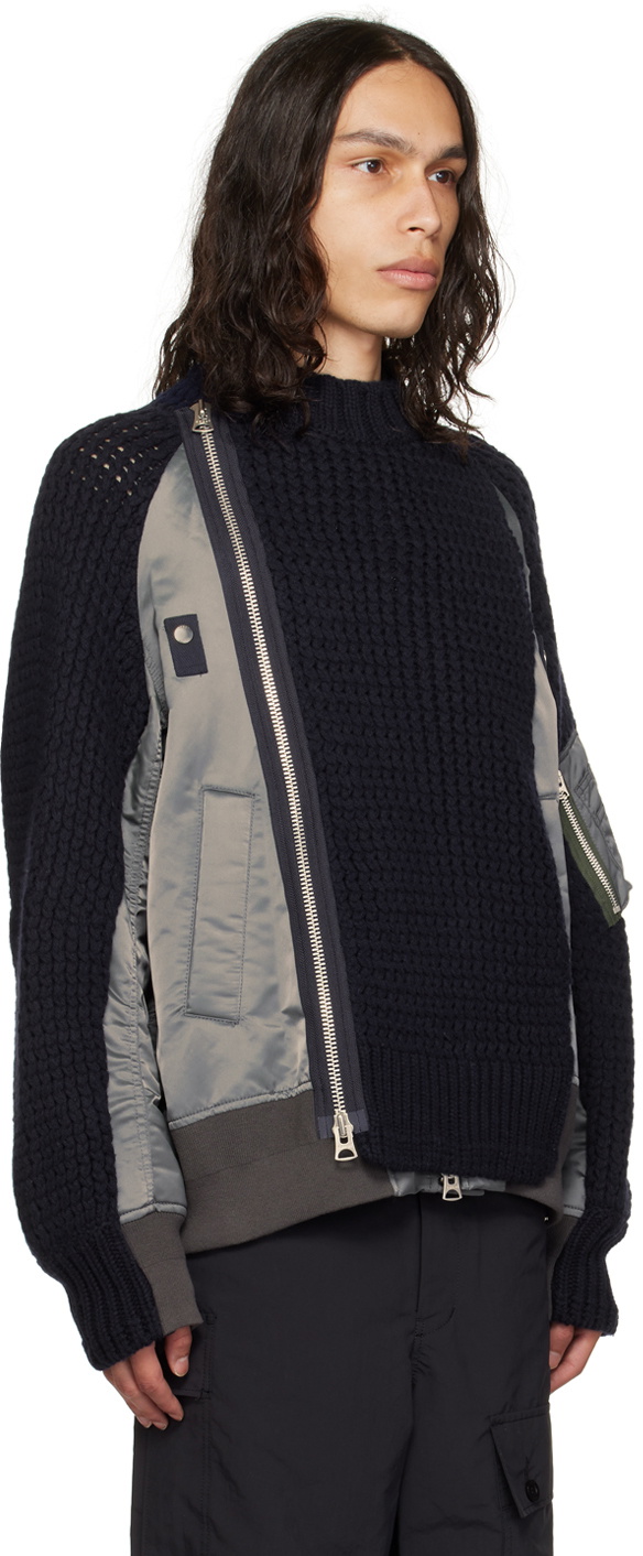 sacai Navy Paneled Bomber Jacket