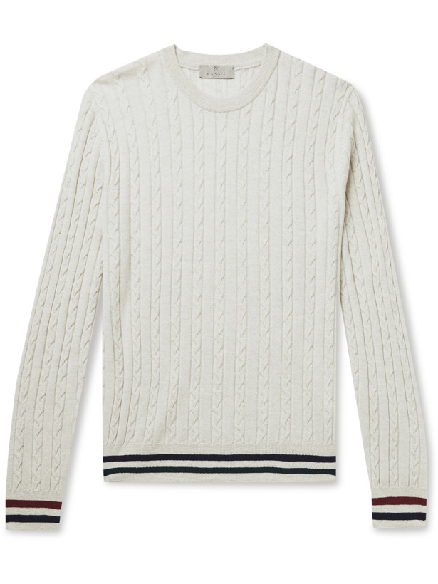 Photo: CANALI - Striped Cable-Knit Wool Sweater - Gray - IT 52