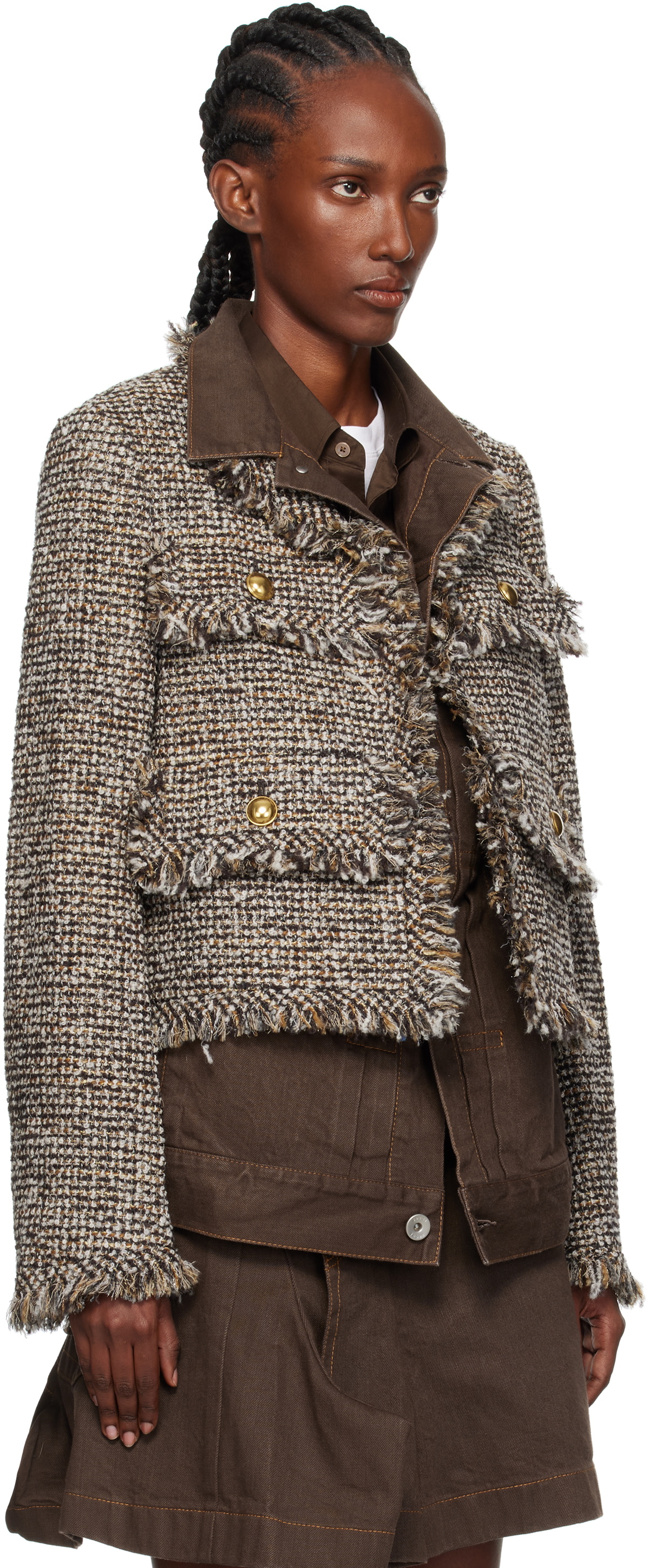 sacai Brown Tweed Denim Jacket