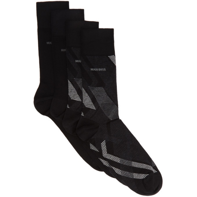 Photo: Boss Two-Pack Grey and Black Diagonal Stripes Mismatched Socks