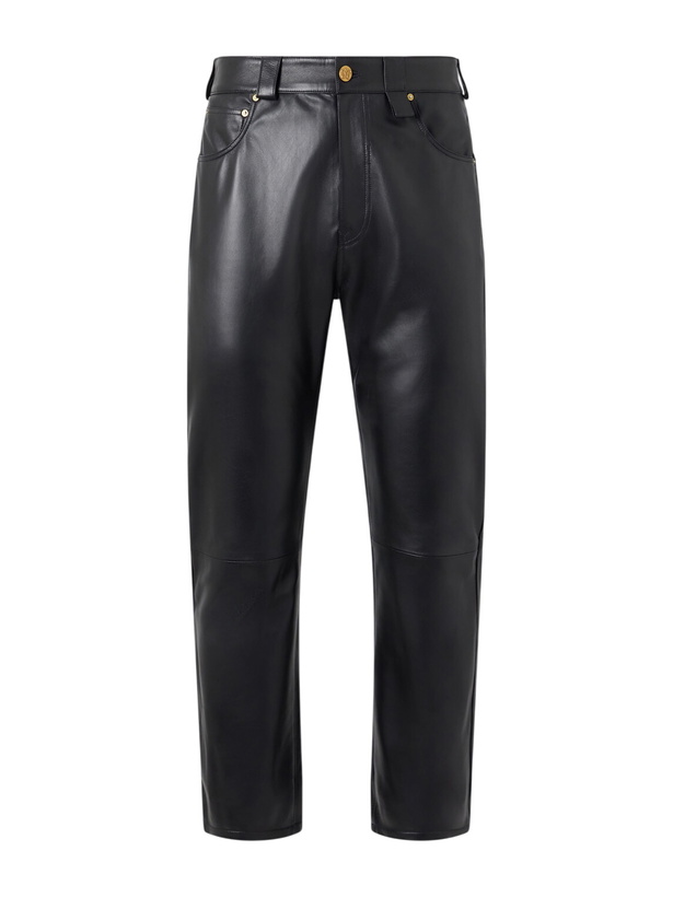 Photo: Willy Chavarria - Chente Straight-Leg Paneled Leather Trousers - Black