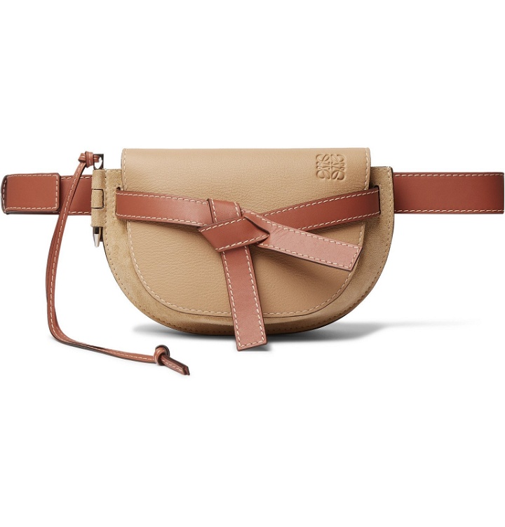 Photo: Loewe - Gate Large Suede and Textured-Leather Belt Bag - Neutrals