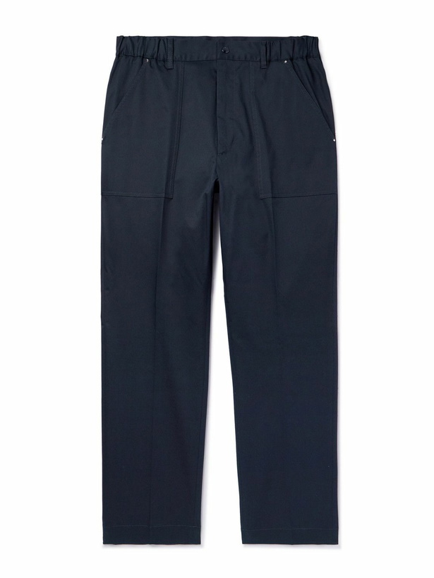 Photo: Moncler - Tapered Cotton-Blend Gabardine Trousers - Blue