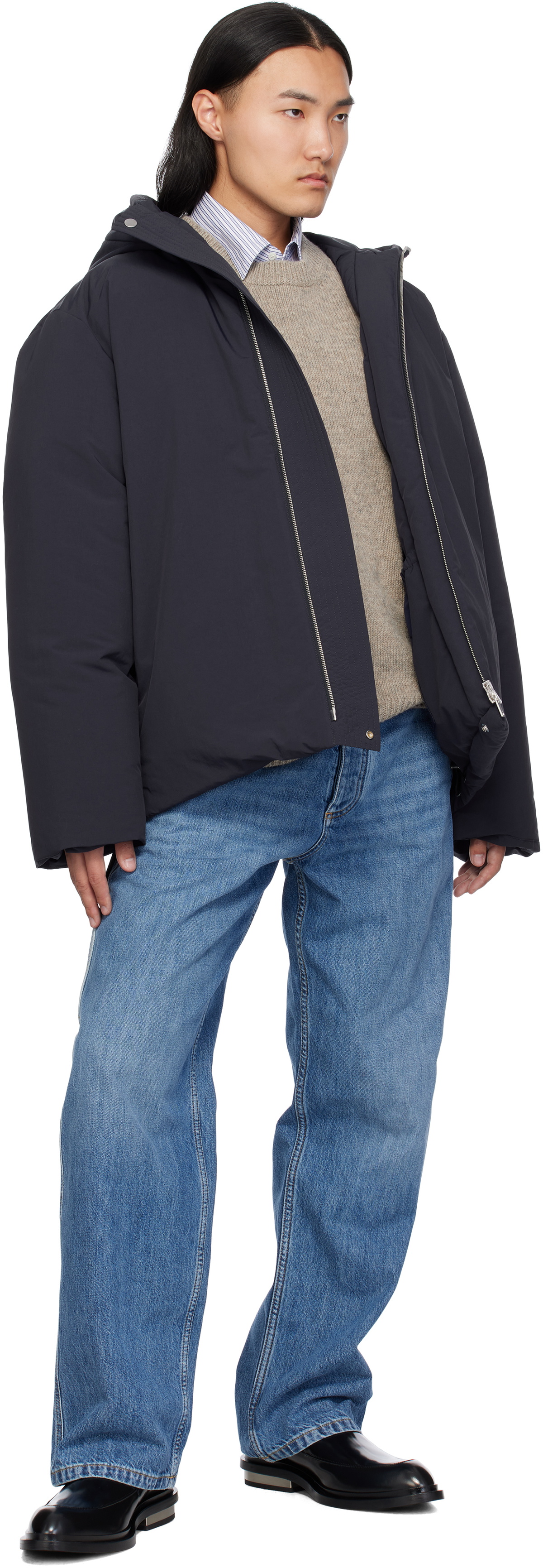 Jil Sander Navy Hooded Down Jacket