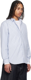 Comme des Garçons Homme Blue & White Broad Stripes Laser Cut Shirt