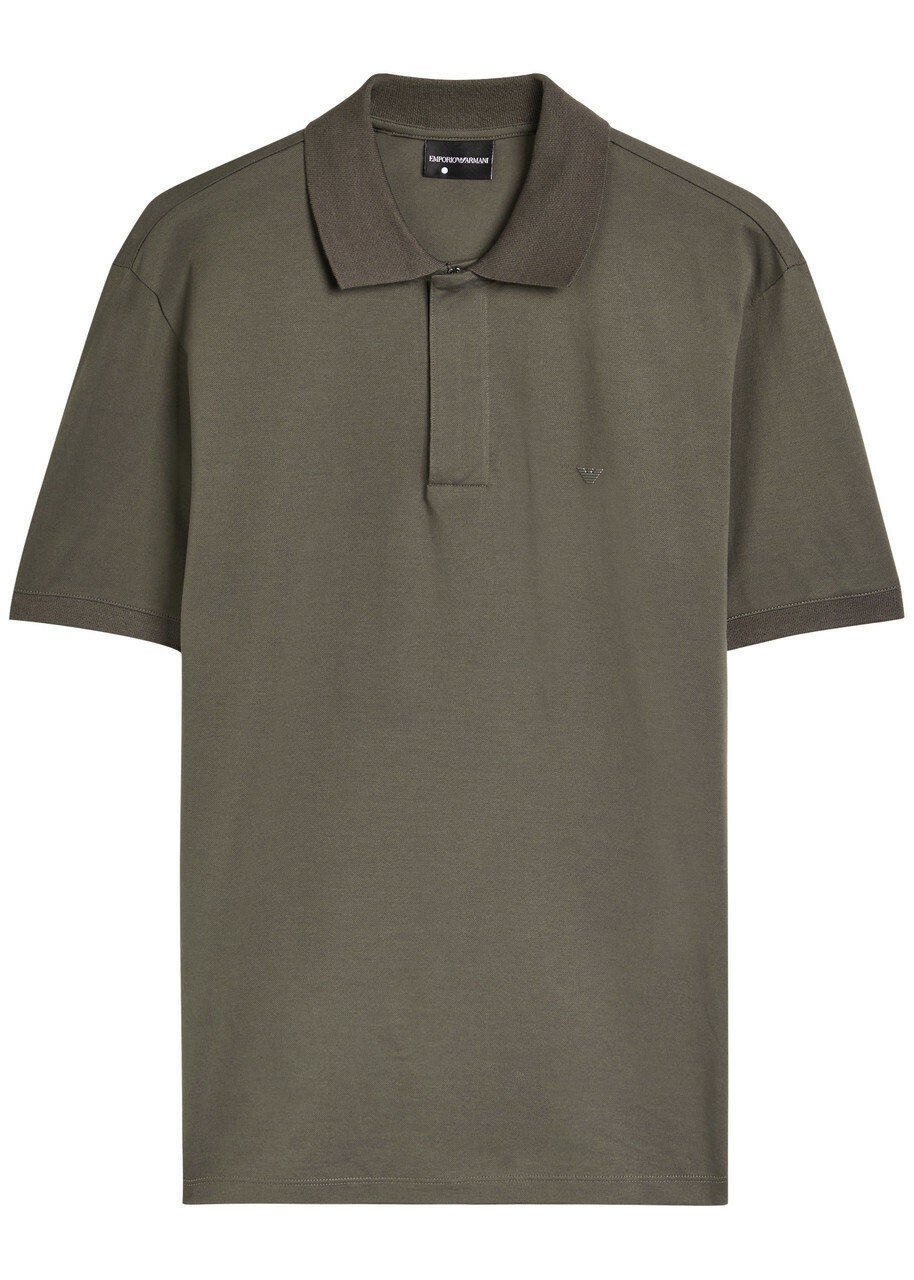 Emporio Armani Half-zip Cotton Polo Shirt Dark Green