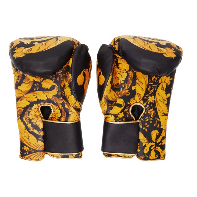 Versace black and yellow Baroque print boxing gloves