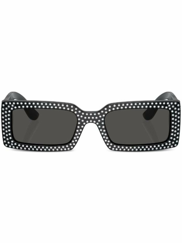 Photo: Dolce & Gabbana Eyewear Black Crystal-Embellished Rectangle-Frame Sunglasses