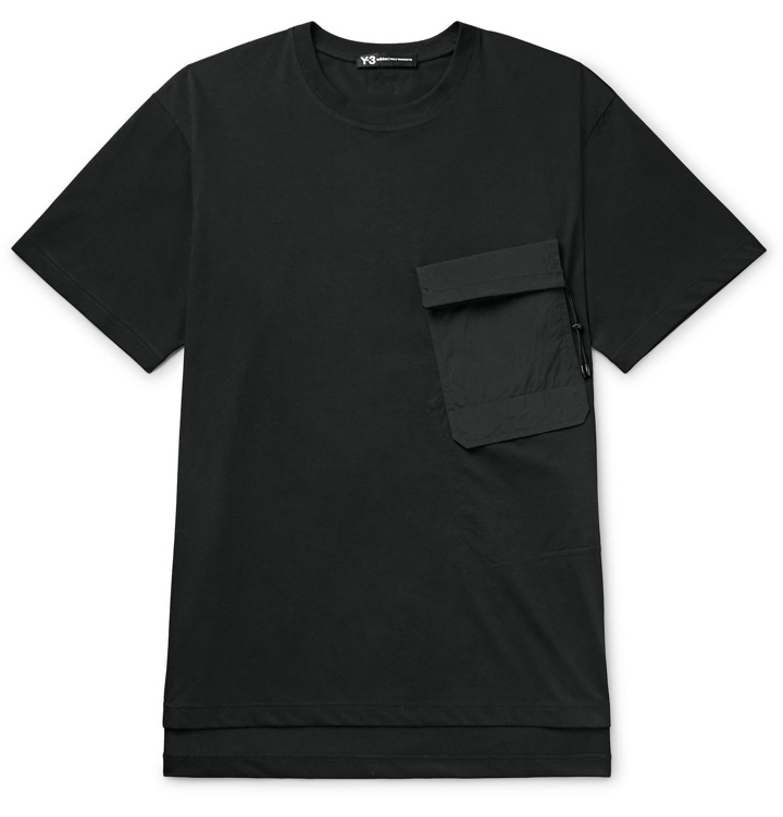 Photo: Y-3 - Oversized Shell-Panelled Cotton-Blend Jersey T-Shirt - Black