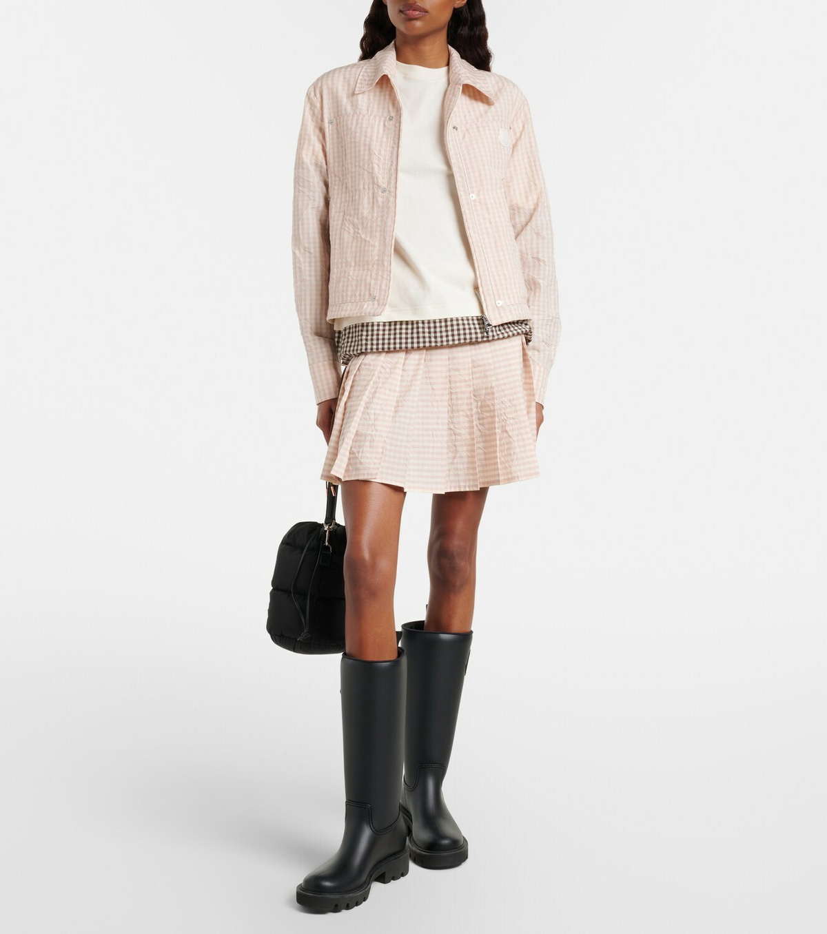 Moncler Checked pleated cotton-blend miniskirt