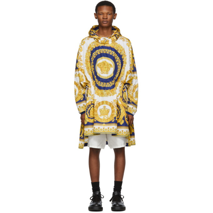 Photo: Versace White and Blue Baroque Print Poncho