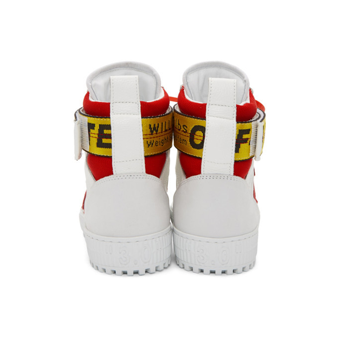 Off-White White and Red Industrial High-Top Sneakers Off-White