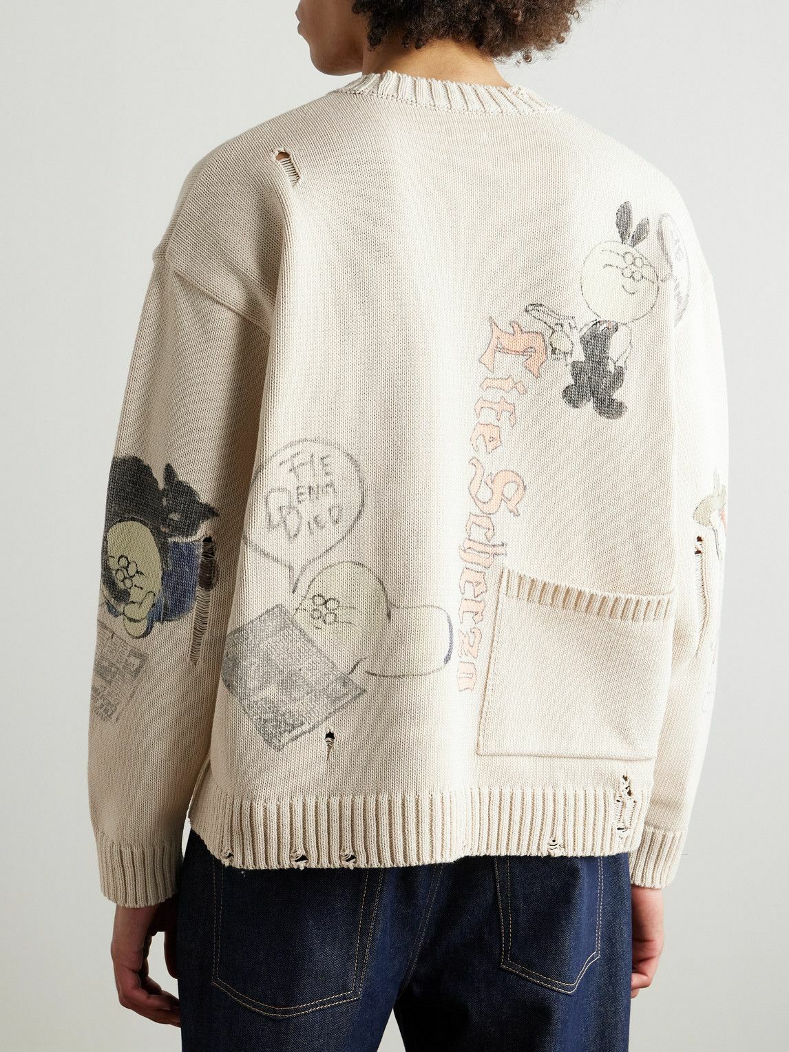 KAPITAL - Distressed Printed Cotton Sweater - Neutrals