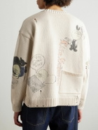 KAPITAL - Distressed Printed Cotton Sweater - Neutrals