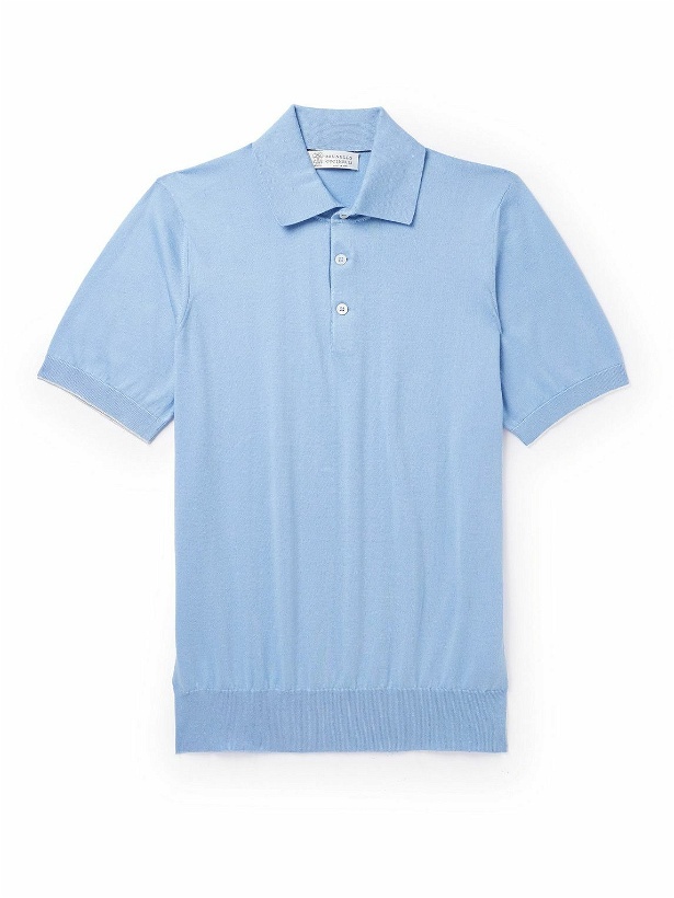 Photo: Brunello Cucinelli - Knitted Cotton Polo Shirt - Blue