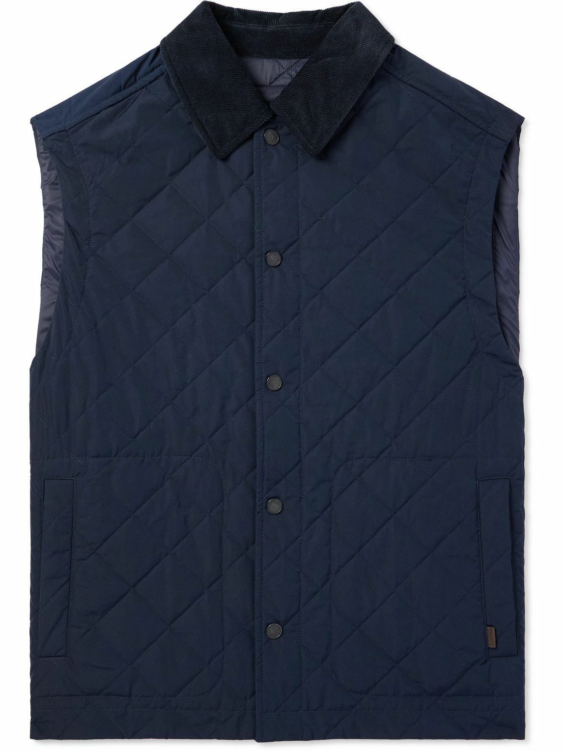 Purdey - Corduroy-Trimmed Quilted Shell Down Gilet - Blue