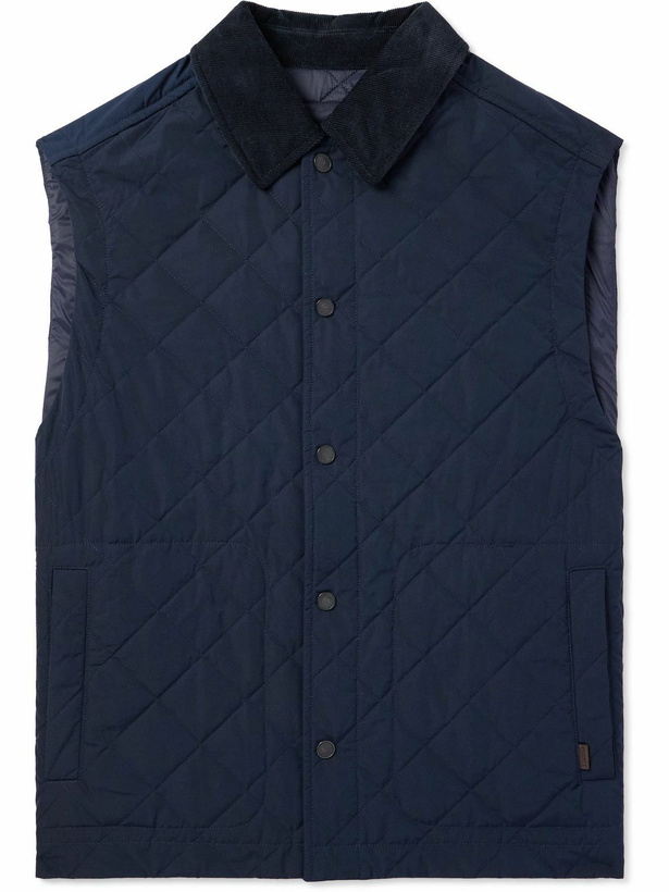 Photo: Purdey - Corduroy-Trimmed Quilted Shell Down Gilet - Blue