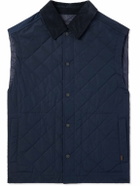 Purdey - Corduroy-Trimmed Quilted Shell Down Gilet - Blue