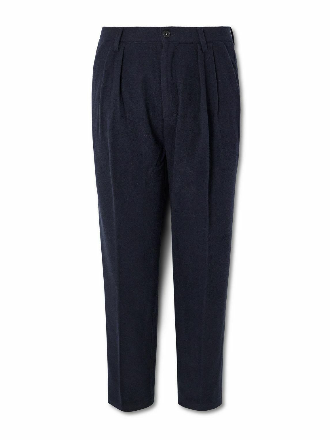 Massimo Alba - Tapered Pleated Virgin Wool and Cotton-Blend Trousers - Blue
