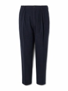 Massimo Alba - Tapered Pleated Virgin Wool and Cotton-Blend Trousers - Blue
