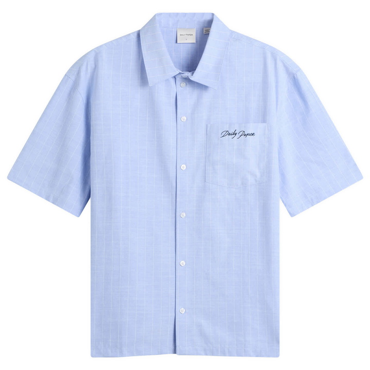 Photo: Daily Paper Men's Script Short Sleeve Shirt in Blue
