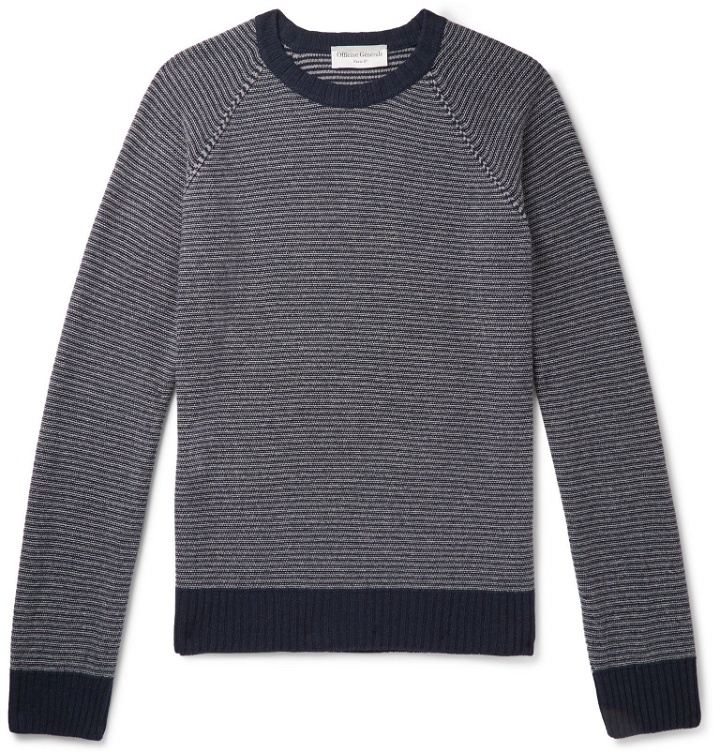 Photo: Officine Generale - Striped Wool and Cashmere-Blend Sweater - Gray