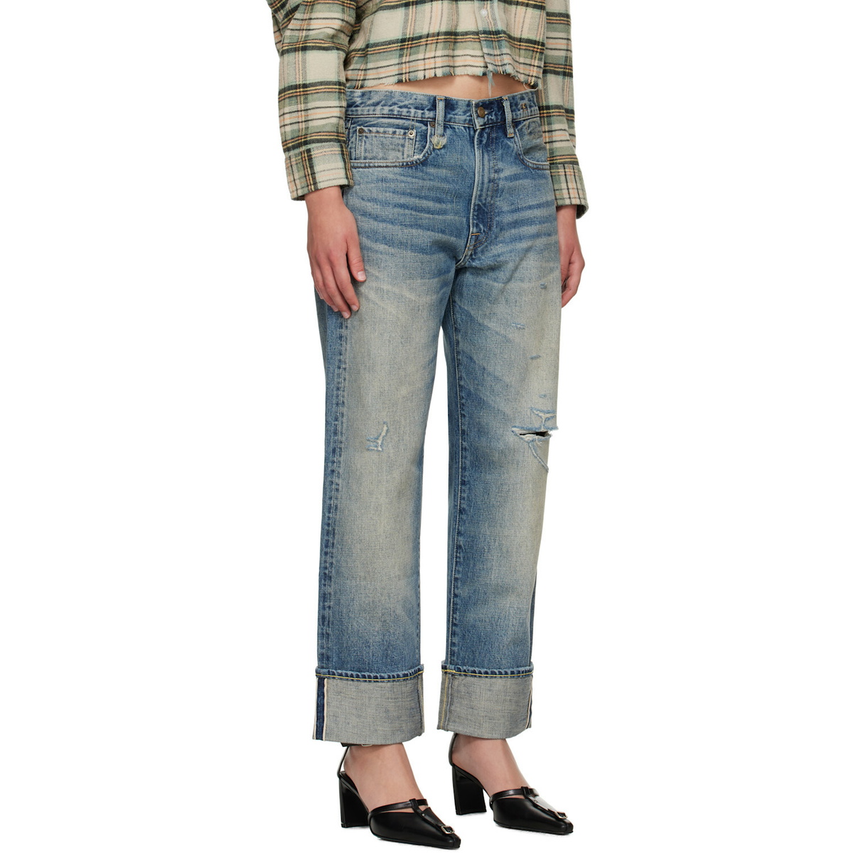 R13 Blue Cuffed Boyfriend Jeans