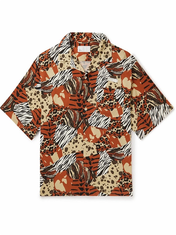 Photo: 4SDesigns - Convertible-Collar Animal-Print Twill Shirt - Brown