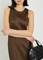 Pleats Please Issey Miyake Pleated Woven Midi Dress Brown