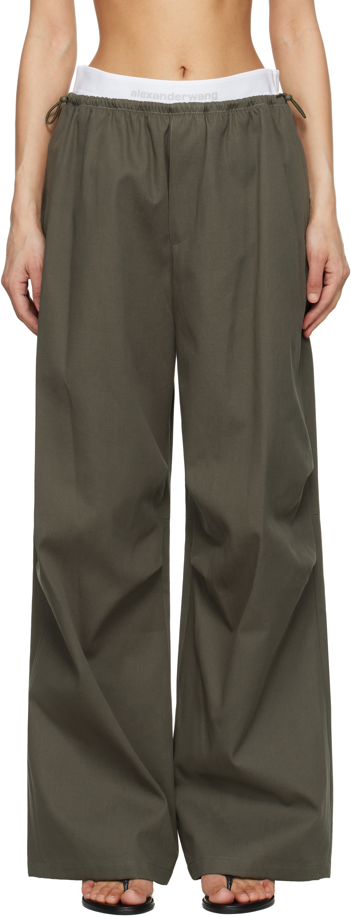 Alexander Wang Khaki Logo Elastic Mid-Rise Trousers