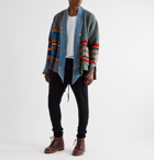 Greg Lauren - Frayed Denim-Trimmed Striped Boiled Wool and Cotton-Blend Jacket - Multi