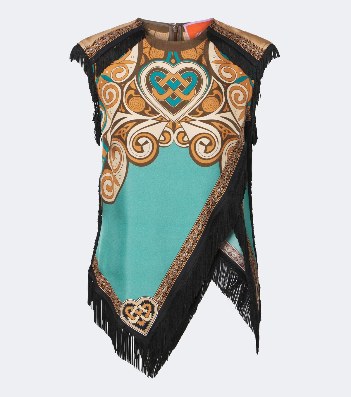 La DoubleJ Scarf printed fringed silk top
