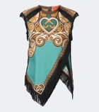 La DoubleJ Scarf printed fringed silk top