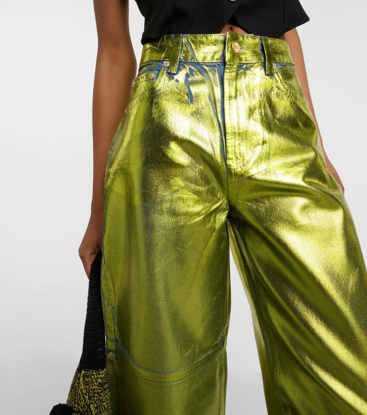 Ganni Metallic high-rise barrel-leg jeans GANNI