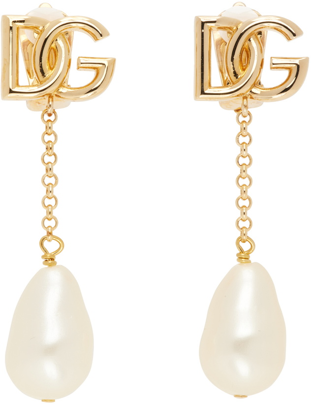 Photo: Dolce&Gabbana Gold 'DG' Logo Drop Clip-On Earrings