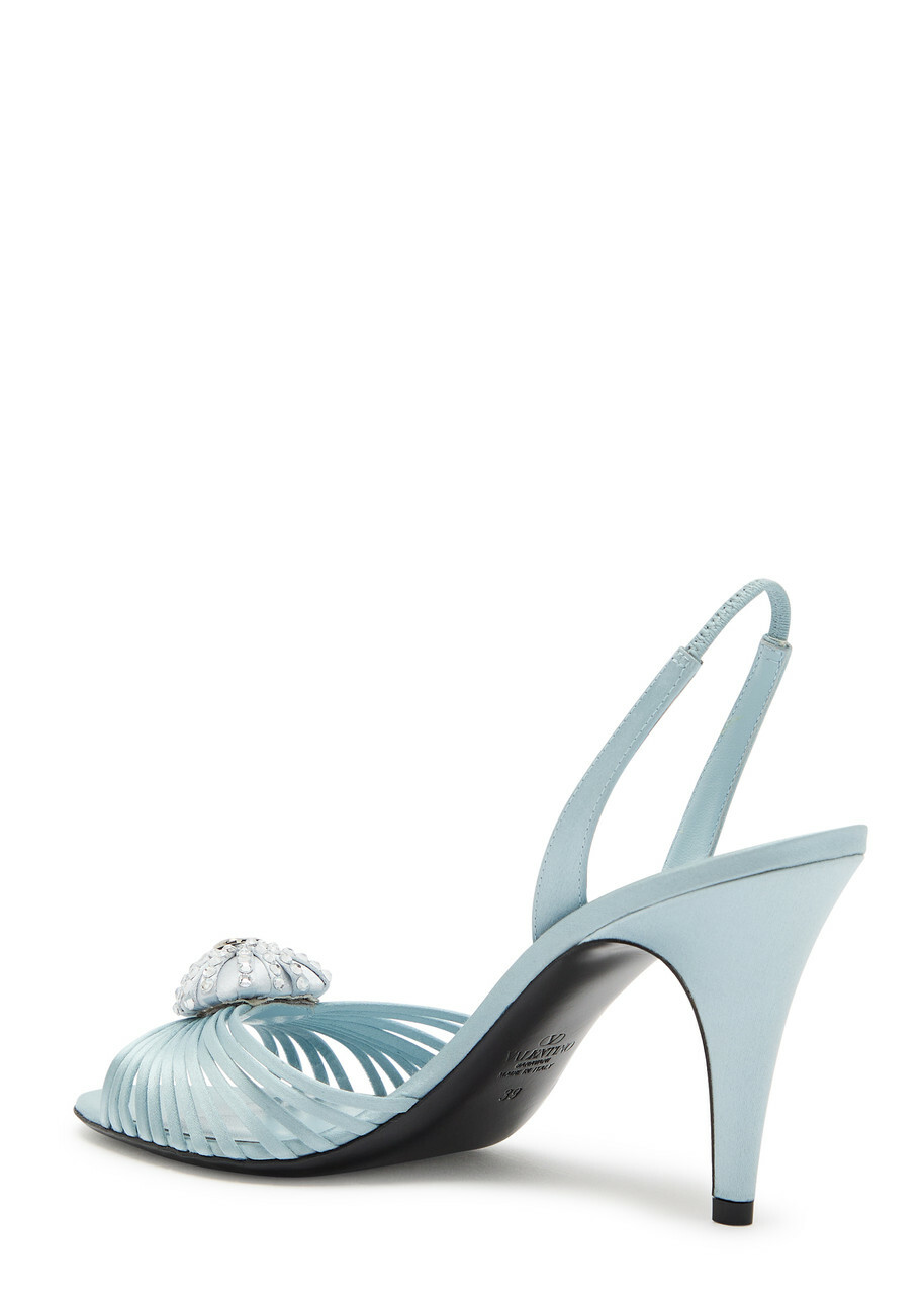 Valentino Garavani Coeur Royal 85 Embellished Satin Slingback Sandals Blue