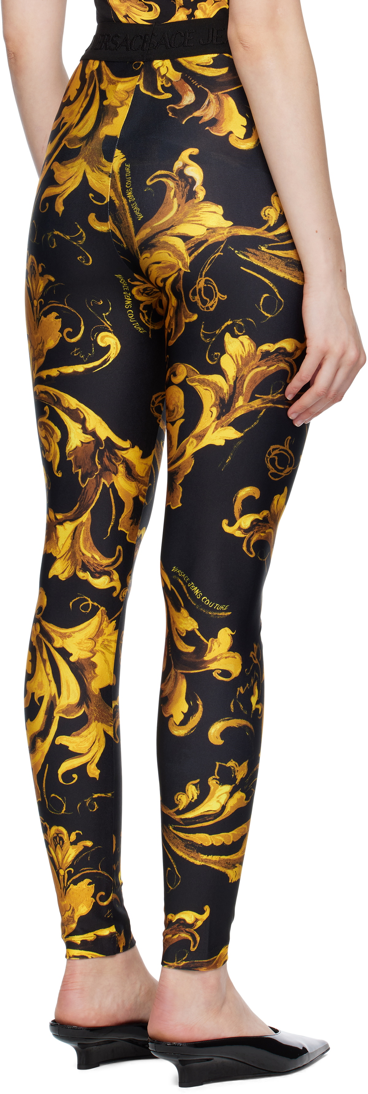 Versace Jeans Couture Black & Gold Lycra Barocco Leggings
