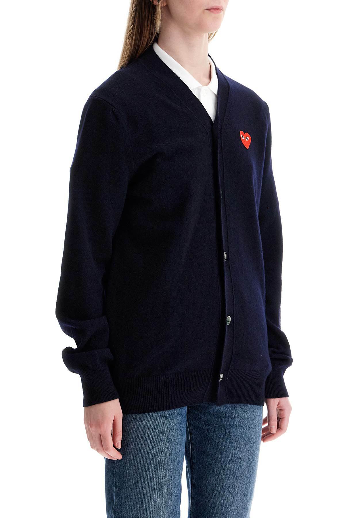 COMME DES GARCONS PLAY navy blue wool cardigan with embroidered red heart unisex Blue