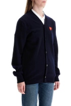 COMME DES GARCONS PLAY navy blue wool cardigan with embroidered red heart unisex Blue