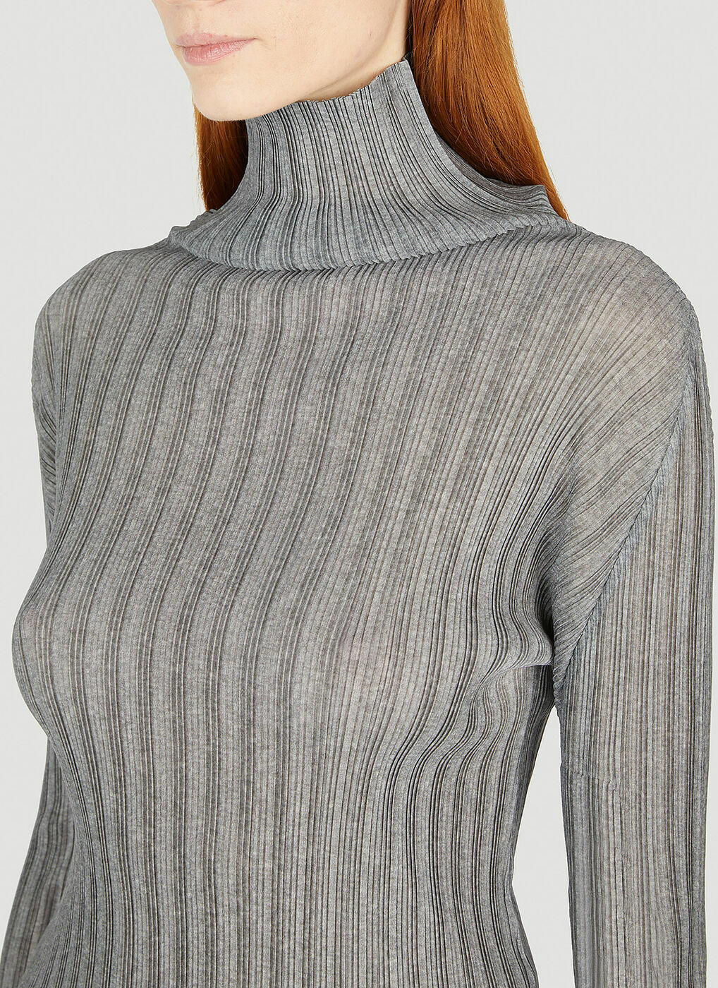 Grey High-neck technical-pleated top, Pleats Please Issey Miyake