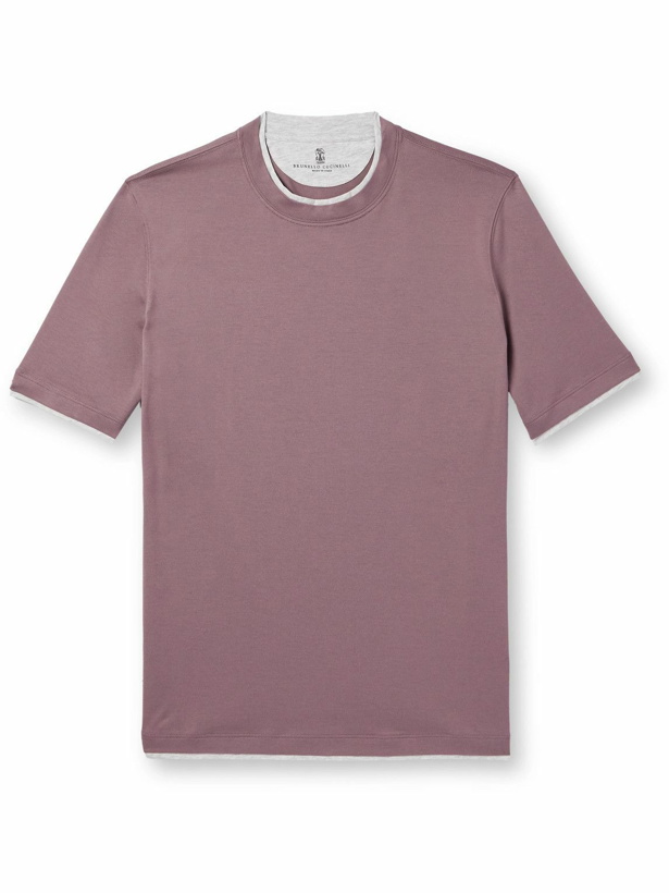 Photo: Brunello Cucinelli - Layered Cotton-Jersey T-Shirt - Pink